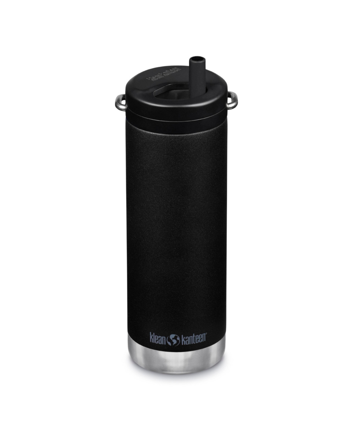 Klean Kanteen Stainless Steel Insulated Tkwide 20oz Bottle With Silicone Straw Twist Cap In Black