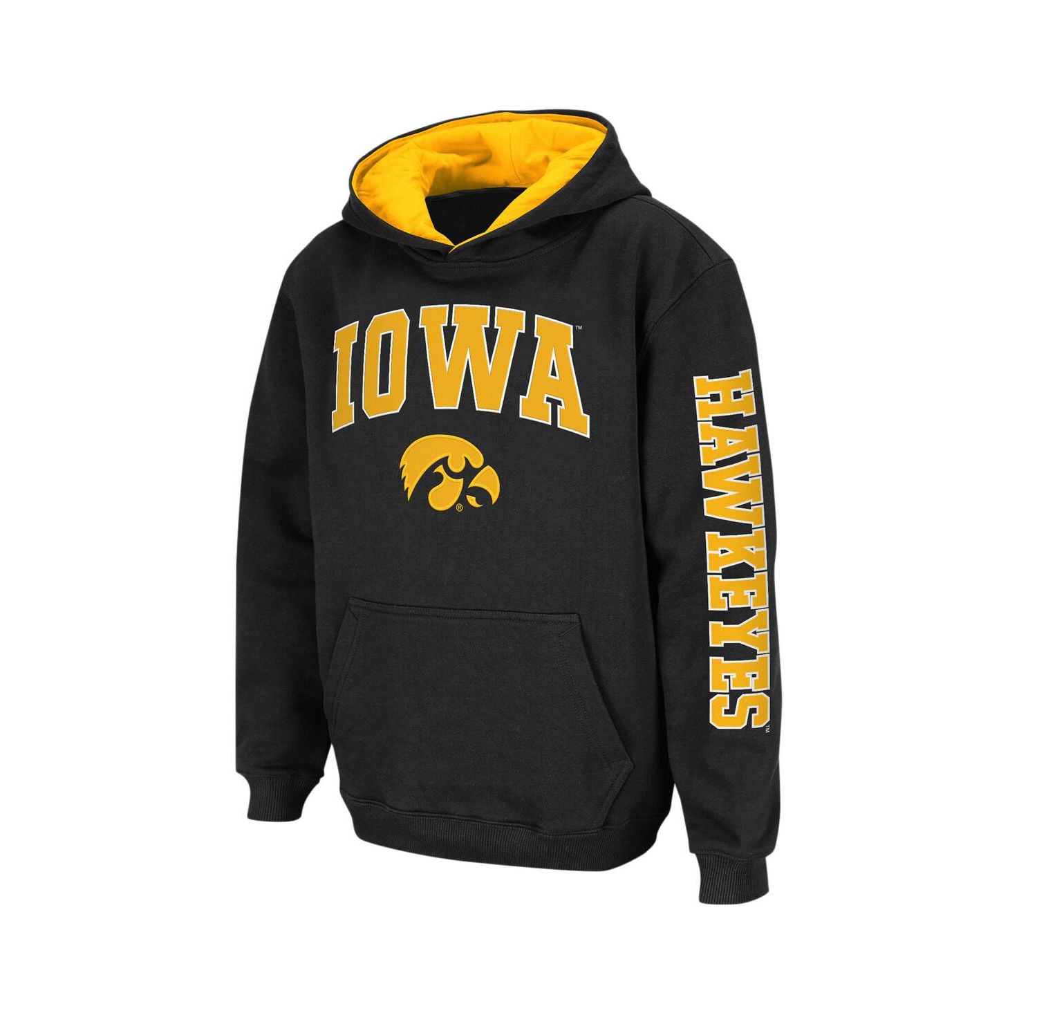 Youth Boys Black Iowa Hawkeyes 2-Hit Team Pullover Hoodie