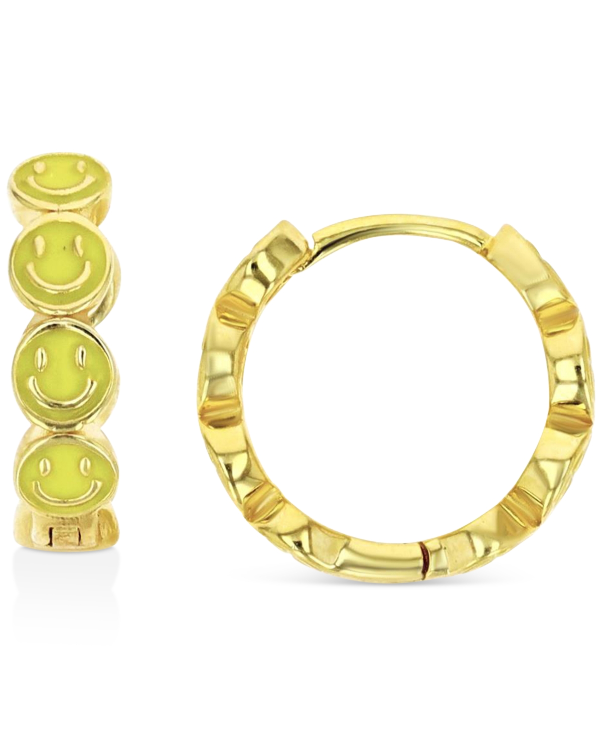 Enamel Smiley Face Hoop Earrings in Sterling Silver or 14k Gold over Sterling Silver, 1/2