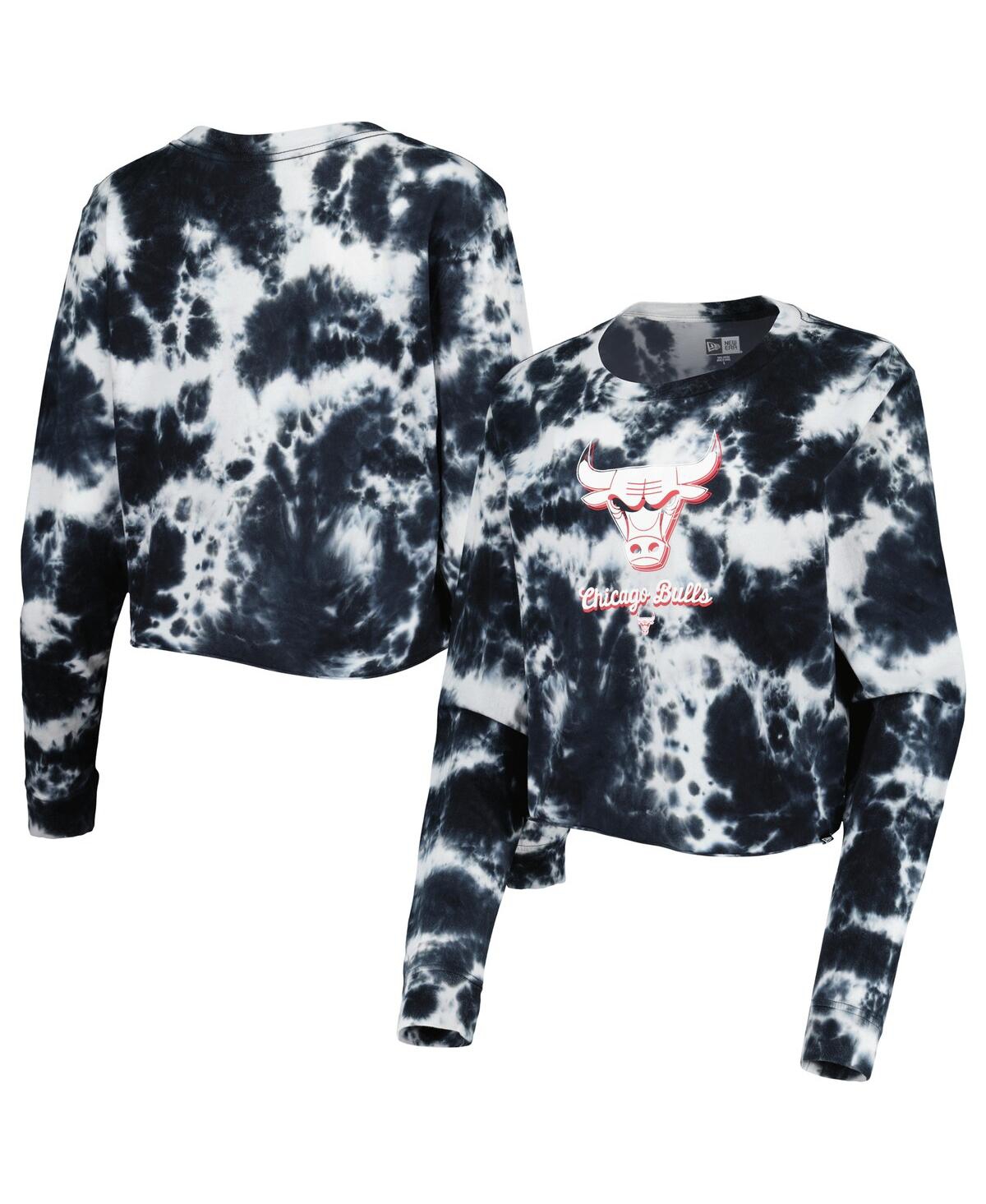 Women's New EraChicago Bulls Tie Dye Cropped Long Sleeve T-shirt - Black