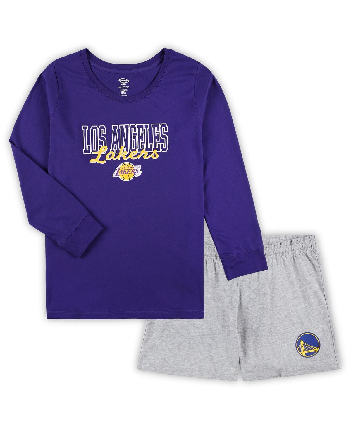 Women's Concepts Sport Heather Gray Los Angeles Lakers Plus Size Long Sleeve T-shirt and Shorts Sleep Set - Heather Gray