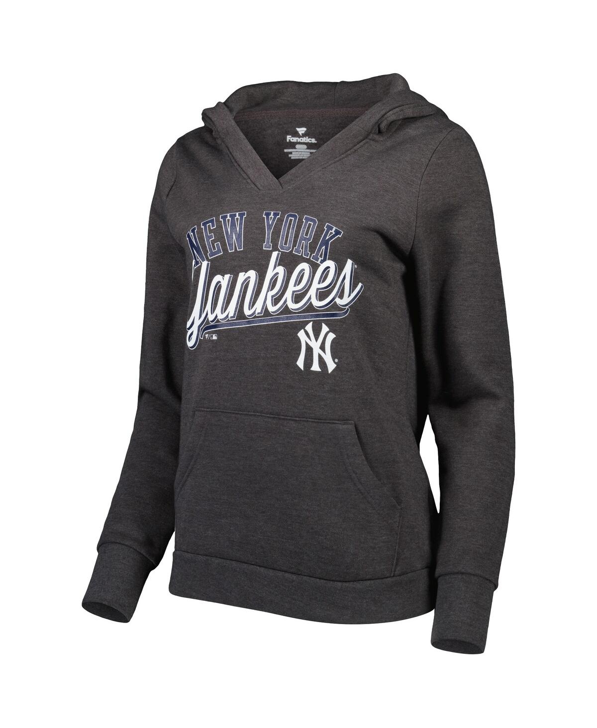 Women's FanaticsNew York Yankees Simplicity Crossover V-Neck Pullover Hoodie - Heather Charcoal