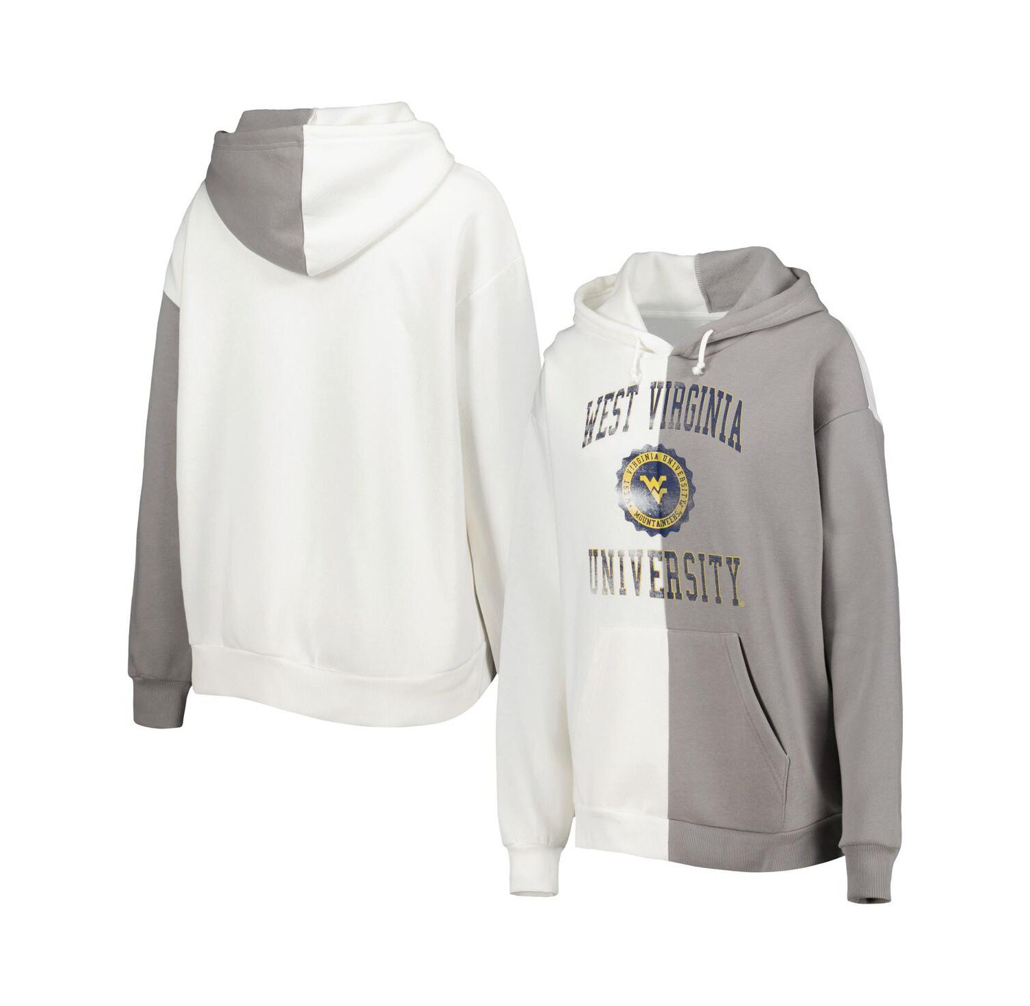 Women's Gray, White West Virginia Mountaineers Split Pullover Hoodie