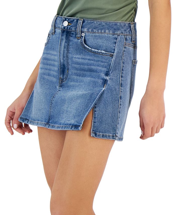 Tinseltown Juniors' SideSlit ALine Denim Mini Skirt, Created for Macy