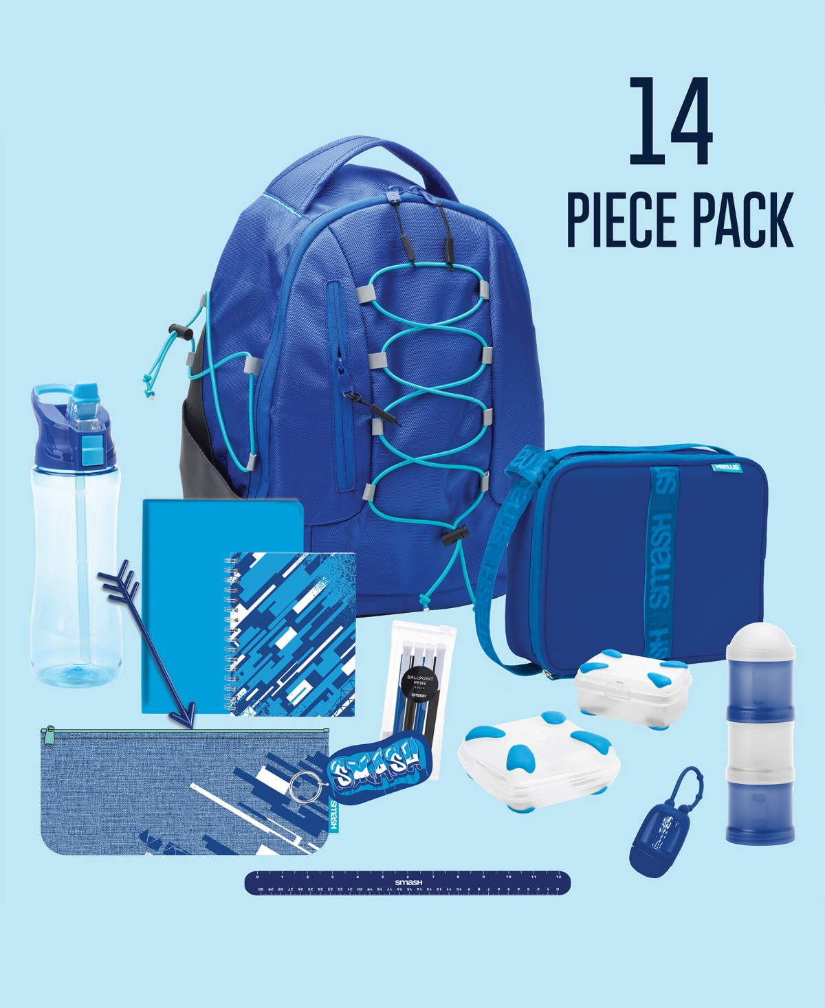 Smash Bungee Backpack 16 Piece Set In Blue