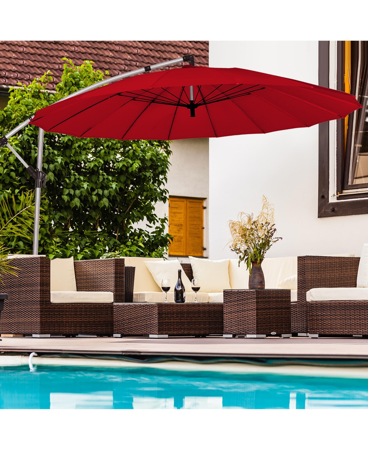 Costway 10ft Patio Offset Umbrella W/ Crank and Cross Base