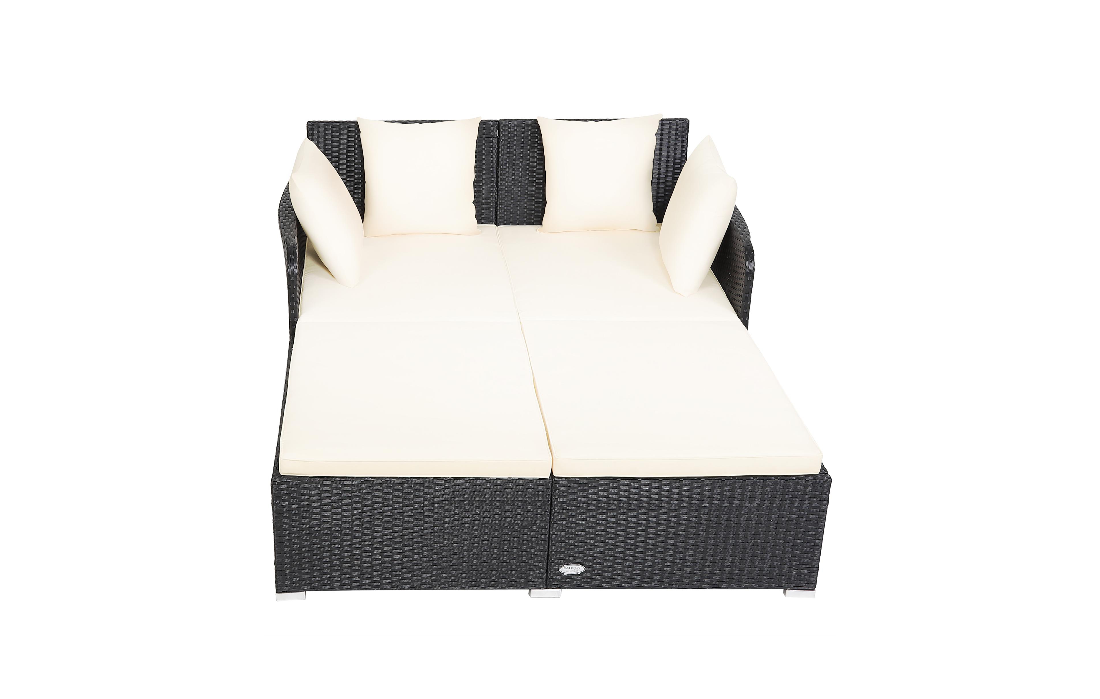 Outdoor Patio Rattan Daybed Thick Pillows Cushioned Sofa Furniture
