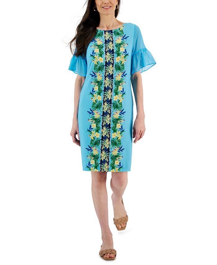 JM Collection Women's Border-Print Ruffled-Sleeve Dress, Created for ...