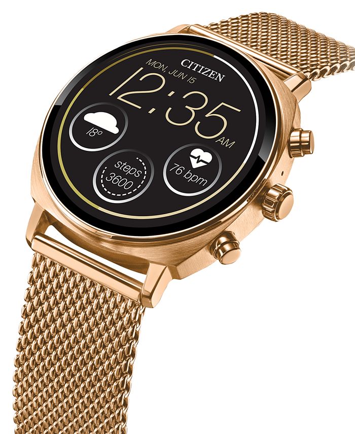 Citizen Unisex CZ Smart Wear OS Rose GoldTone Stainless Steel Mesh