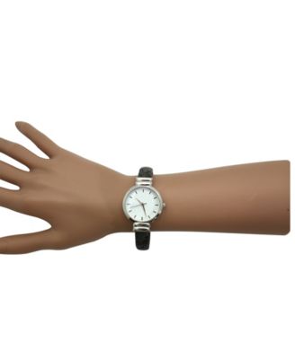 Women's Three Hand Quartz Gray Stainless Steel Faux Leather Watch, 32mm