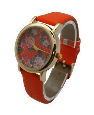 Orange Solid Colors with Flowers Details Women Watch