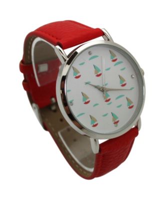 Soft Leather Band Sailing Boats Dial Women Watch