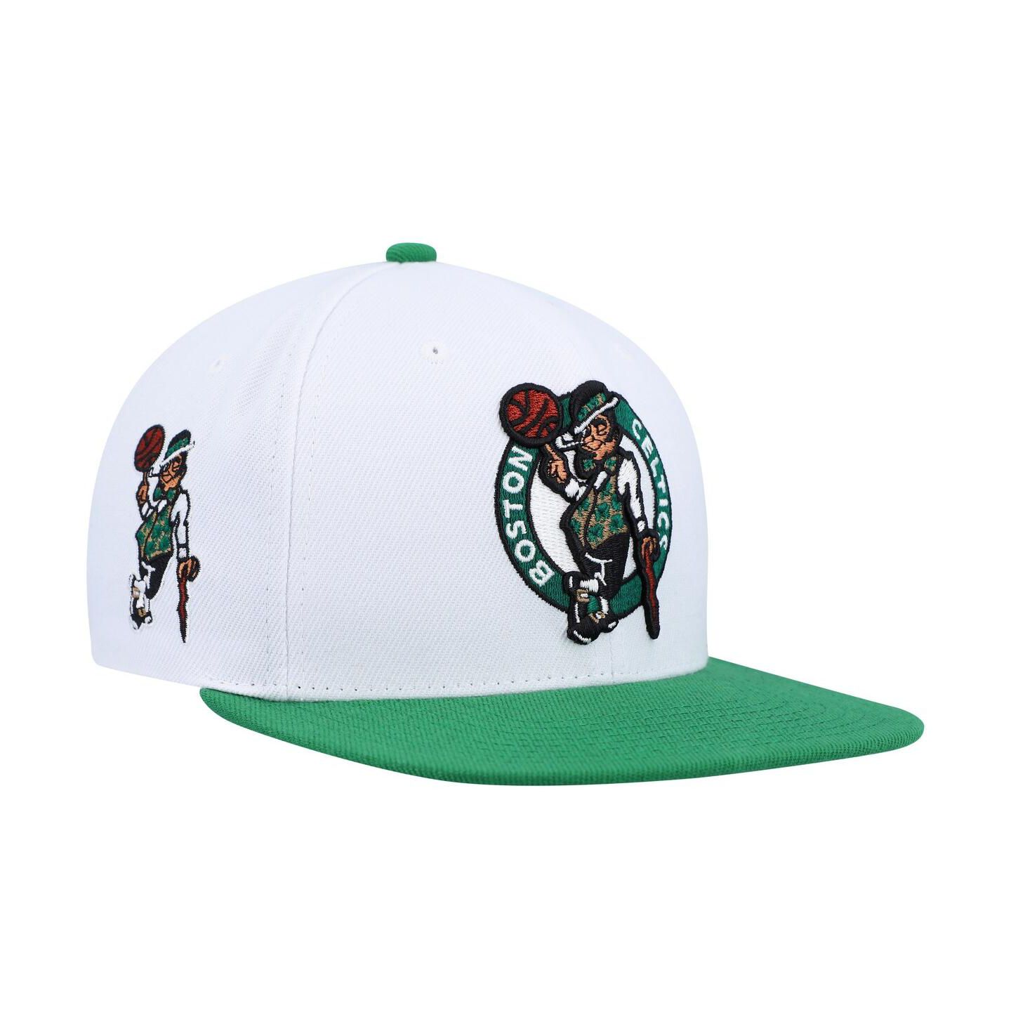 Мужская кепка Mitchell & Ness White, Green Boston Celtics Side Core 2.0 Snapback Hat — фото 1