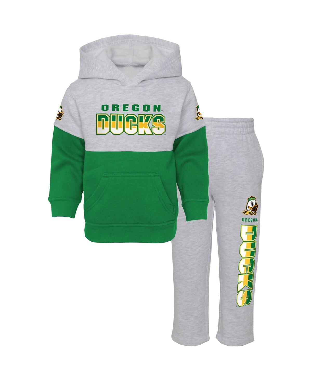 Outerstuff Babies' Infant Boys And Girls Heather Gray And Green Oregon Ducks Playmaker Pullover Hoodie And Pants Set In Heather Gray,green