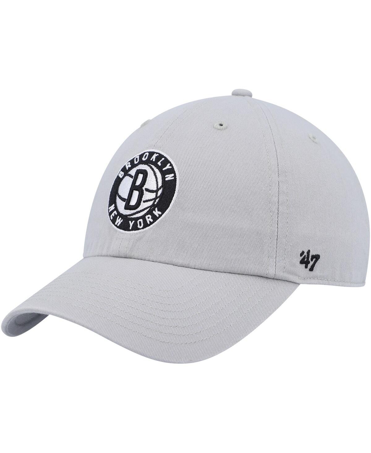 47 Brand Men's ' Gray Brooklyn Nets Team Logo Clean Up Adjustable Hat
