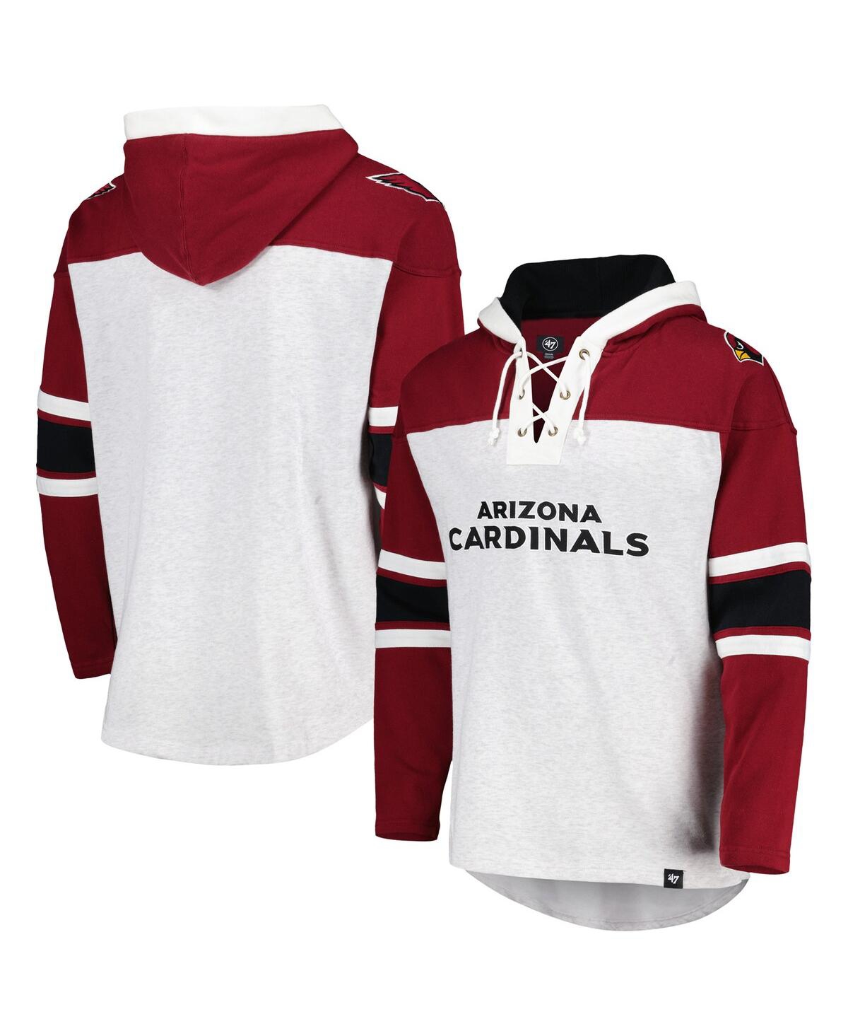 Shop 47 Brand Men's ' Arizona Cardinals Heather Gray Gridiron Lace-up Pullover Hoodie