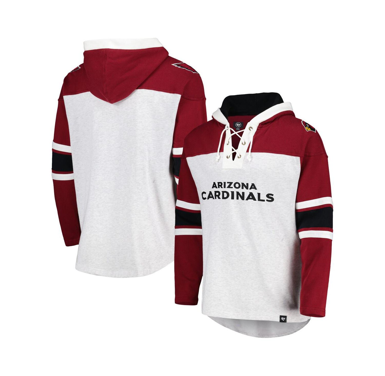 Men's Arizona Cardinals Heather Gray Gridiron Lace-Up Pullover Hoodie