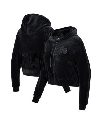 Women's Philadelphia 76ers Triple Black Velour Full-Zip Hoodie