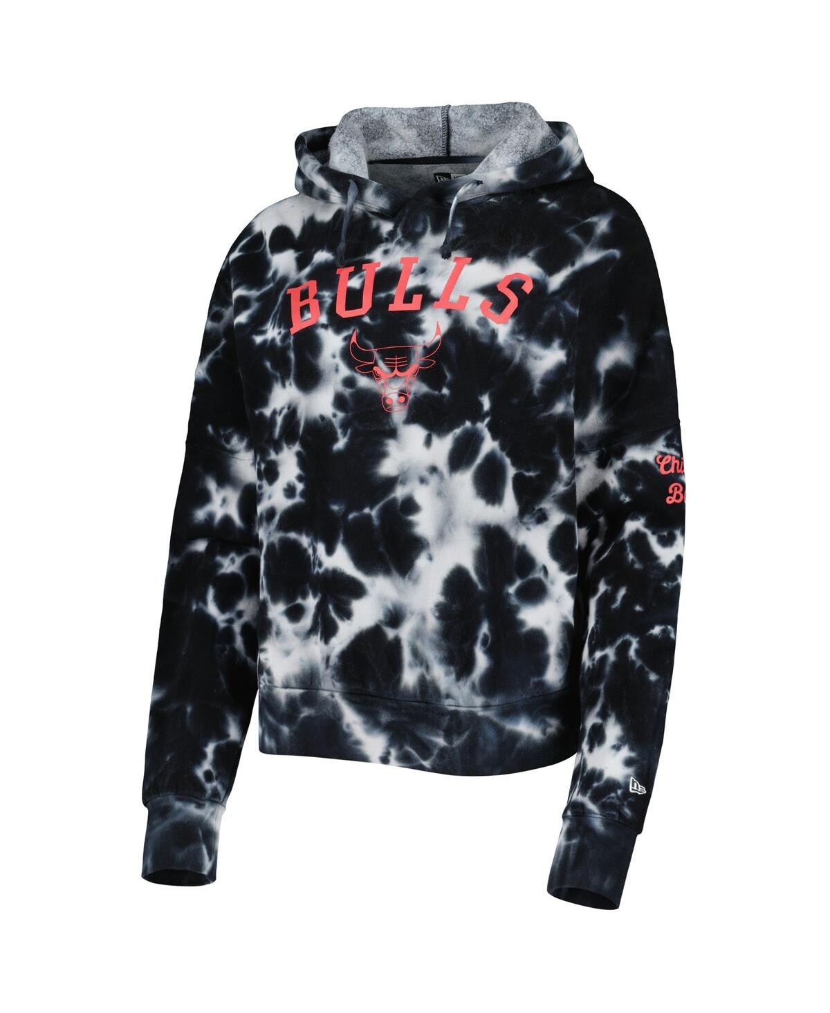 New Era Women's  Black Chicago Bulls Brushed Cotton Tie-dye Pullover Hoodie In Black