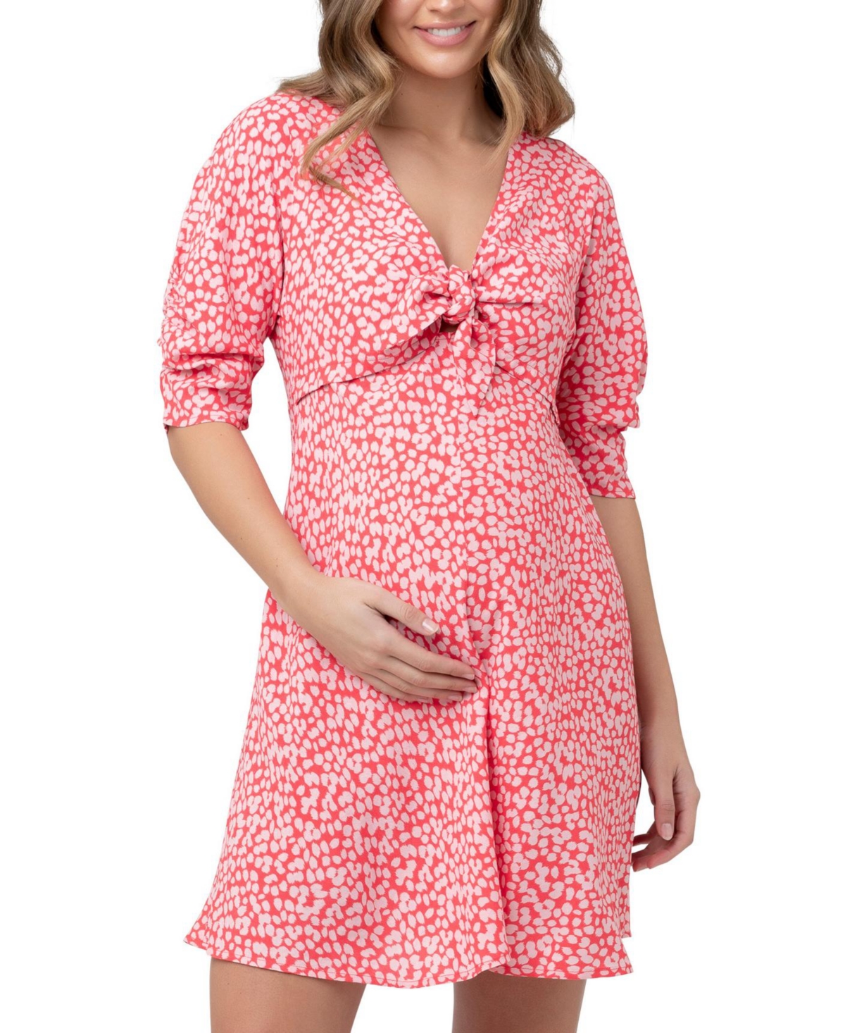 Maternity Harriet Tie Front Mini Dress - Red / lilac