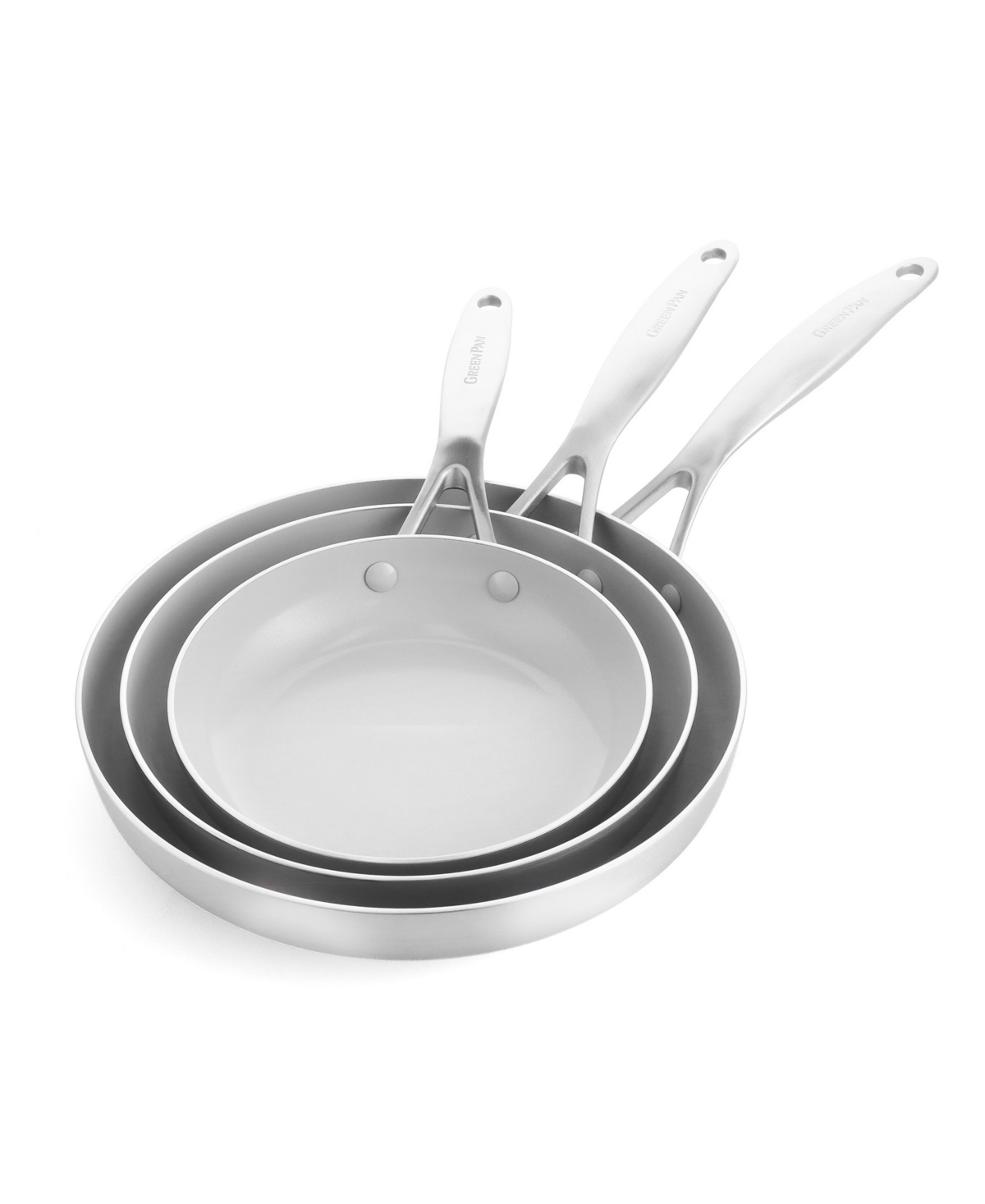 Greenpan Venice Pro Ceramic Nonstick 8", 9.5", And 12" Frypan Set In Stainless Steel