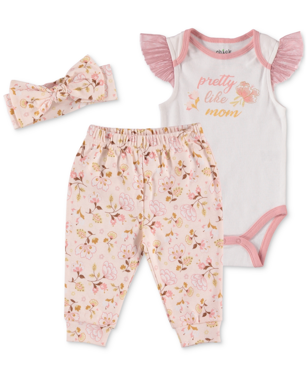 Chickpea Baby Girls Bodysuit, Joggers, And Headband, Piece Set