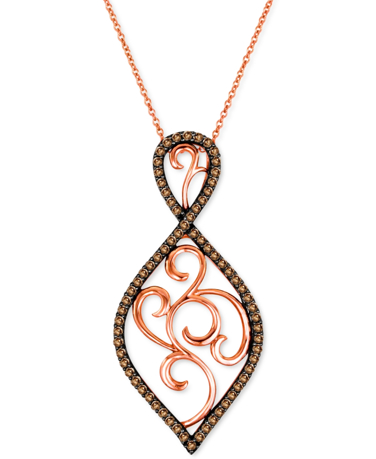 Le Vian Chocolate Diamond Openwork Swirl 18" Pendant Necklace (5/8 Ct. T.w.) In 14k Rose Gold In K Strawberry Gold Pendant