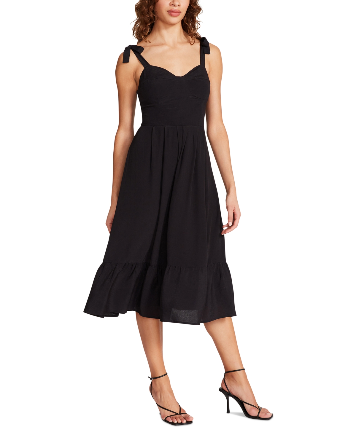 Steve Madden Sophia Rose Tie Strap Midi Sundress In Black