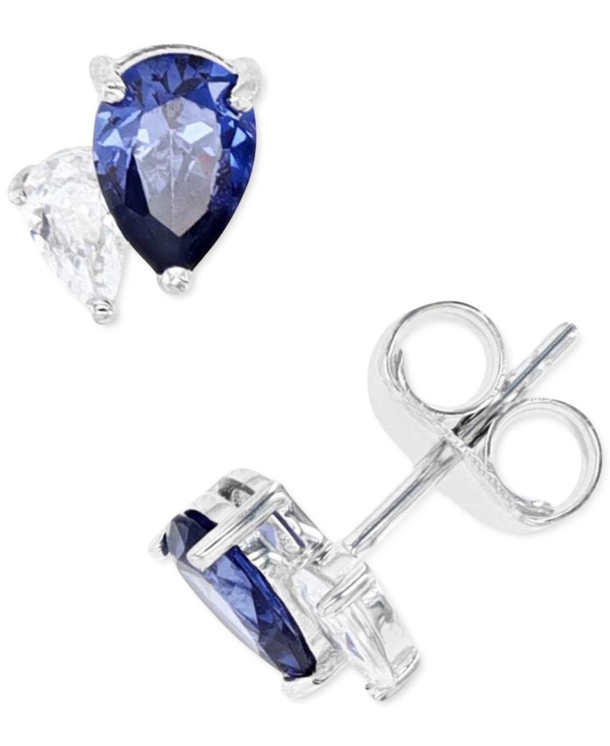 Blue and White Cubic Zirconia Stud Earrings or 14k Gold over Sterling Silver - Sterling Silver