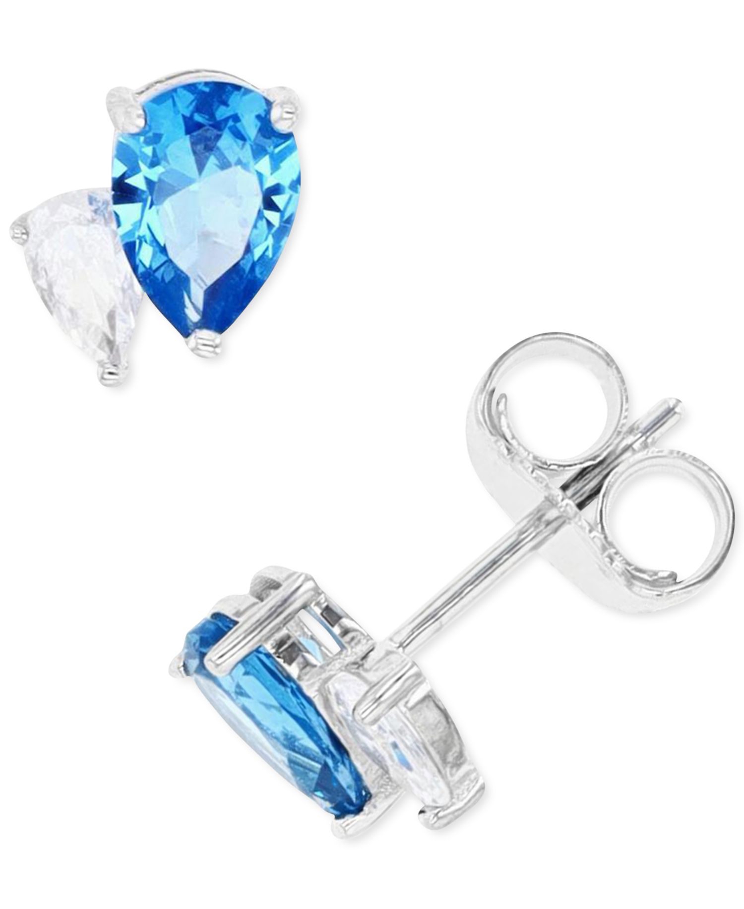 Blue Spinel & Cubic Zirconia Double Pear Stud Earrings