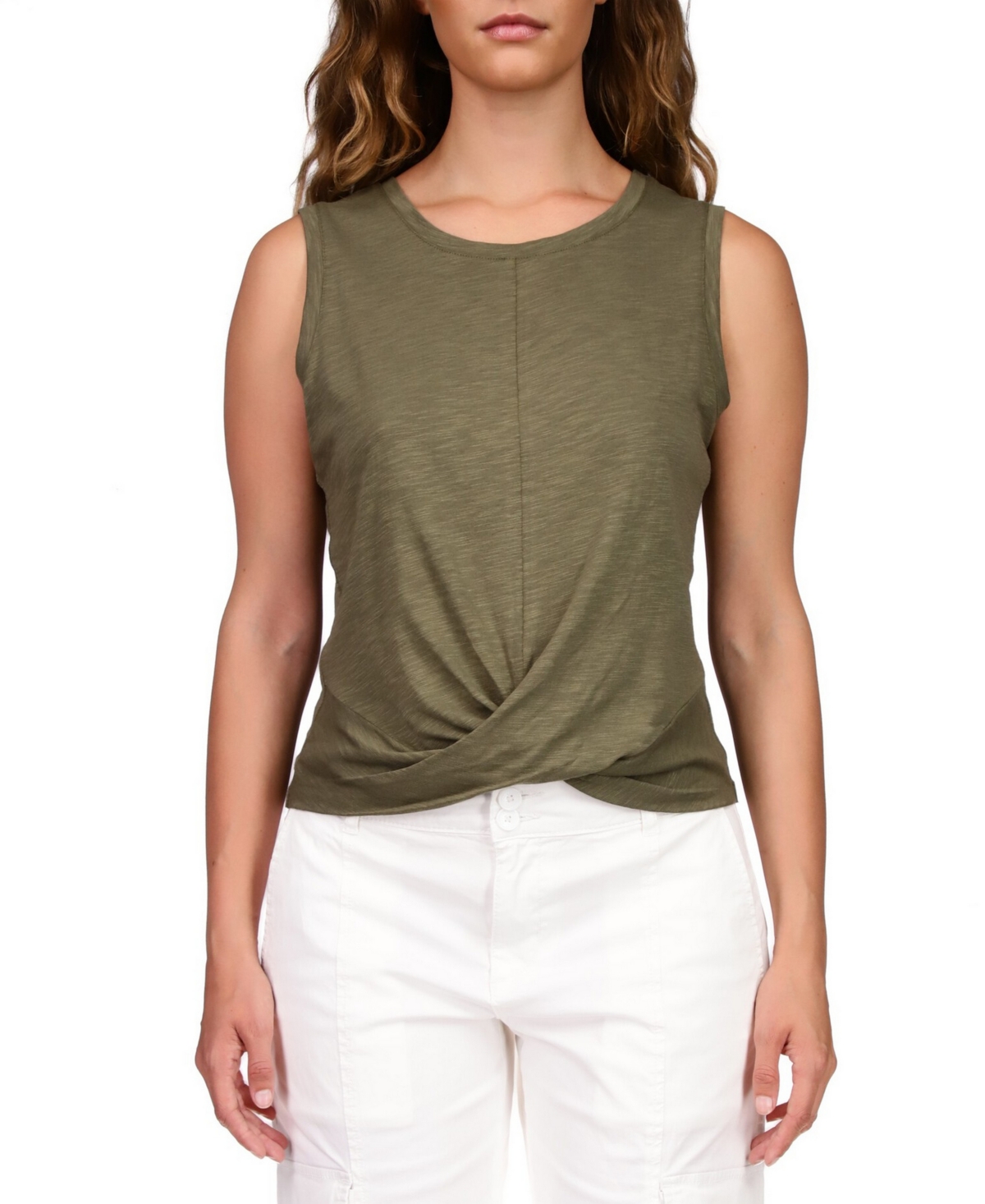 Sanctuary Twisted Cotton Blend Slub Jersey Tank In Mossy Green