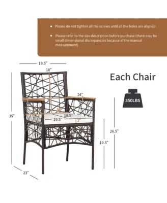 2pcs PE Wicker Patio Bistro Chairs Acacia Wood Armrests