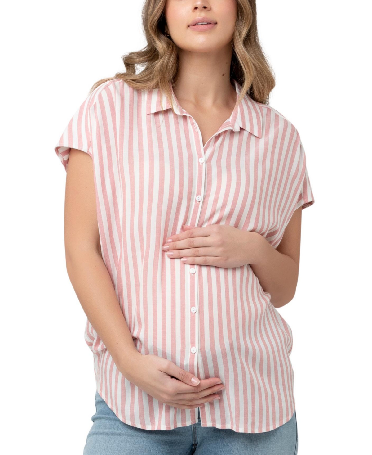 Shop Ripe Maternity Maternity Ada St Button Down Shirt In Terracotta / White