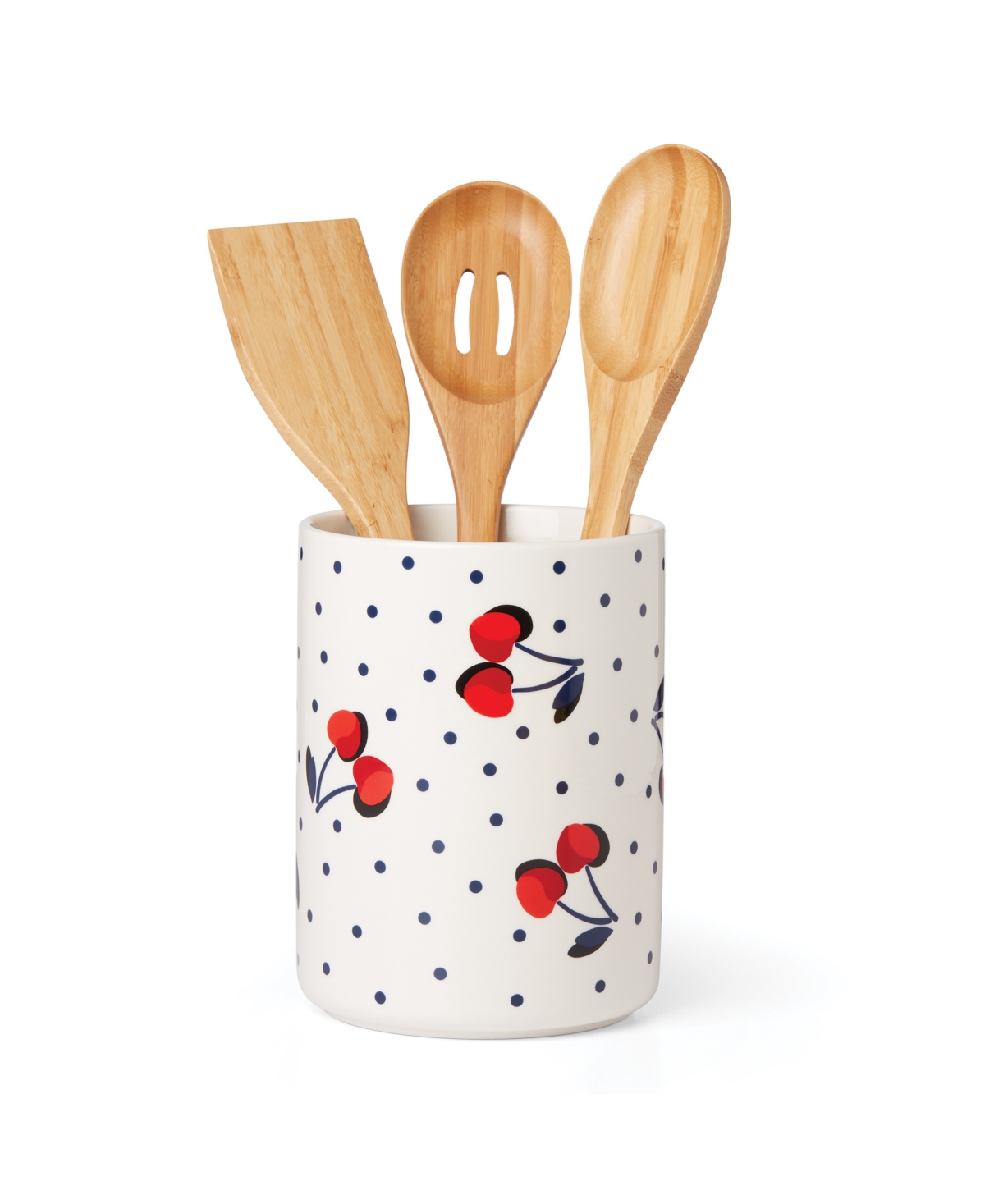 Kate Spade Vintage Cherry Dot Utensil Crock With Utensils In Parchment