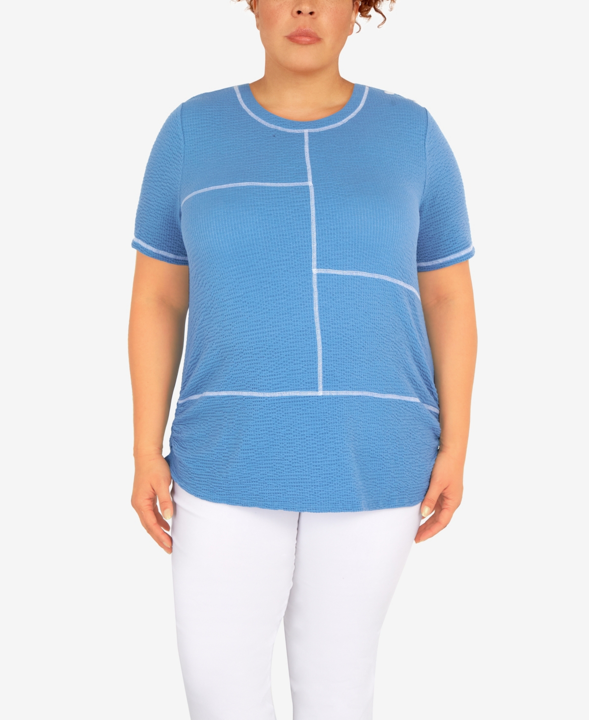 Alfred Dunner Plus Size Peace Of Mind Crewneck Top In Sky Blue