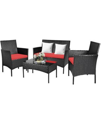 4PCS Patio Rattan Furniture Set Cushioned Sofa Coffee Table Backyard
