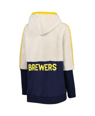 Women's Oatmeal, Navy Milwaukee Brewers Shuffle It Raglan Full-Zip Hoodie