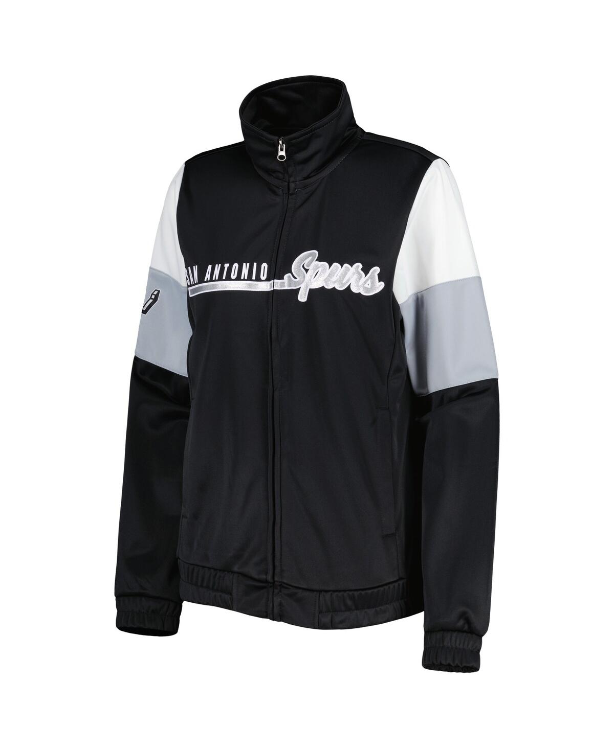 G-III 4HER BY CARL BANKS WOMEN'S G-III 4HER BY CARL BANKS BLACK SAN ANTONIO SPURS CHANGE UP FULL-ZIP TRACK JACKET 