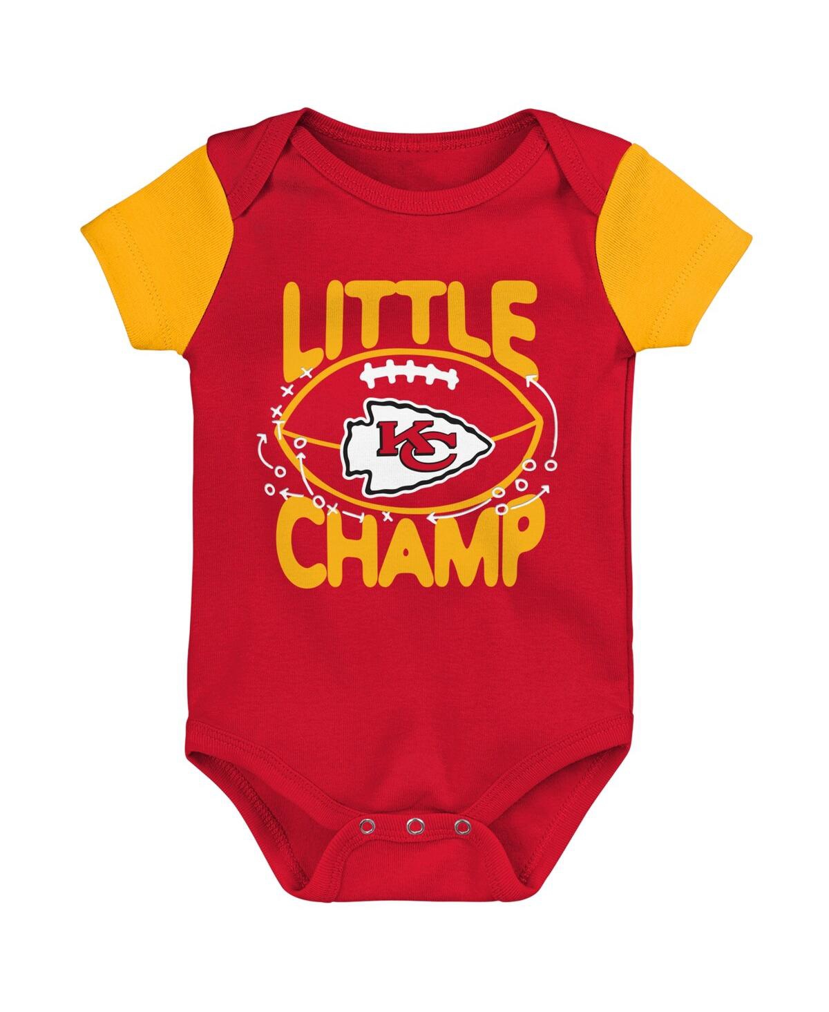 Shop Outerstuff Newborn And Infant Boys And Girls Red, Gold Kansas City Chiefs Little Champ Three-piece Bodysuit Bib In Red,gold