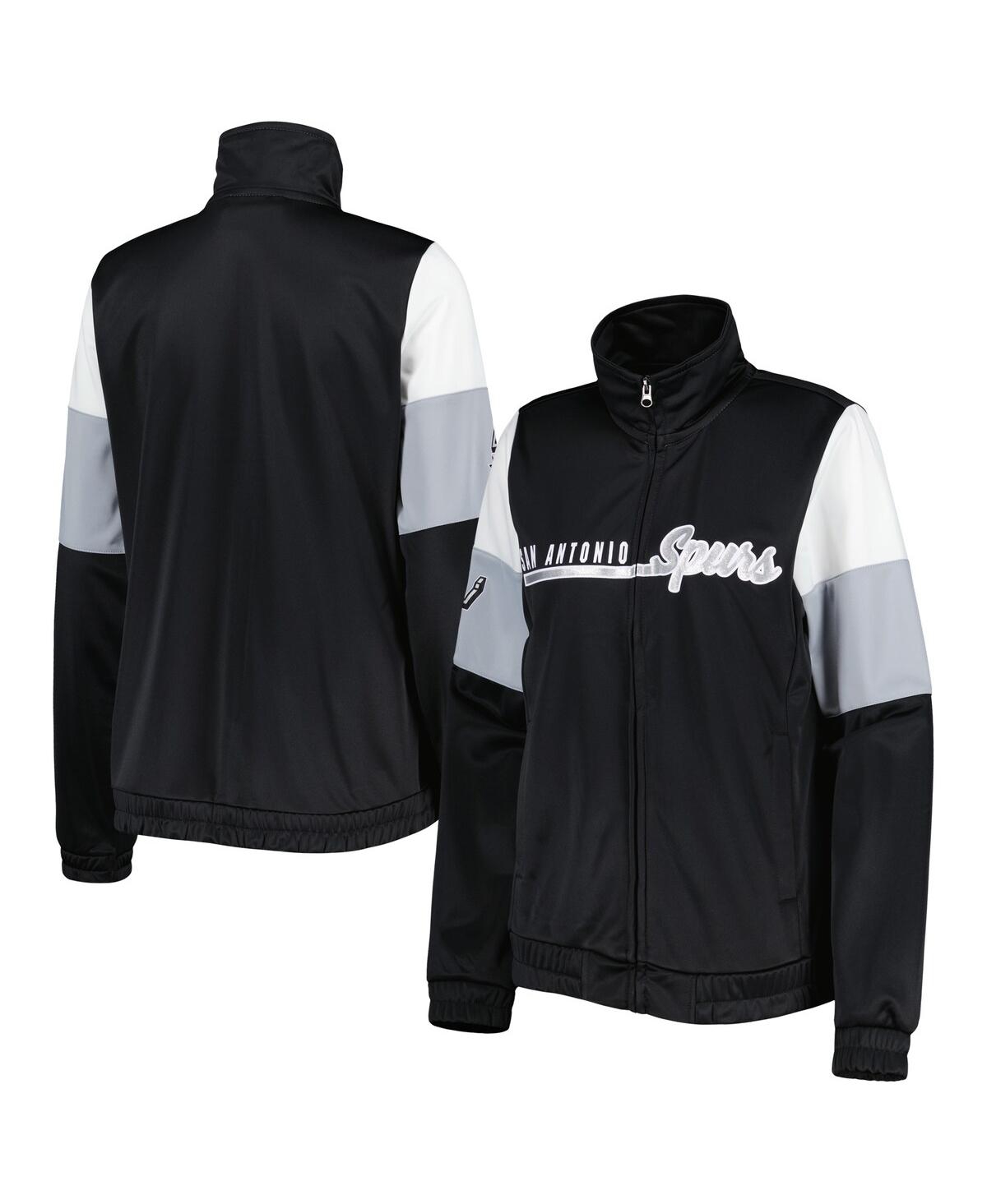G-III 4HER BY CARL BANKS WOMEN'S G-III 4HER BY CARL BANKS BLACK SAN ANTONIO SPURS CHANGE UP FULL-ZIP TRACK JACKET 