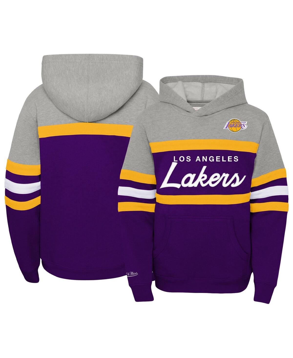 Mitchell & Ness Kids' Big Boys  Heather Gray, Purple Los Angeles Lakers Hardwood Classics Head Coach Pullov In Heather Gray,purple