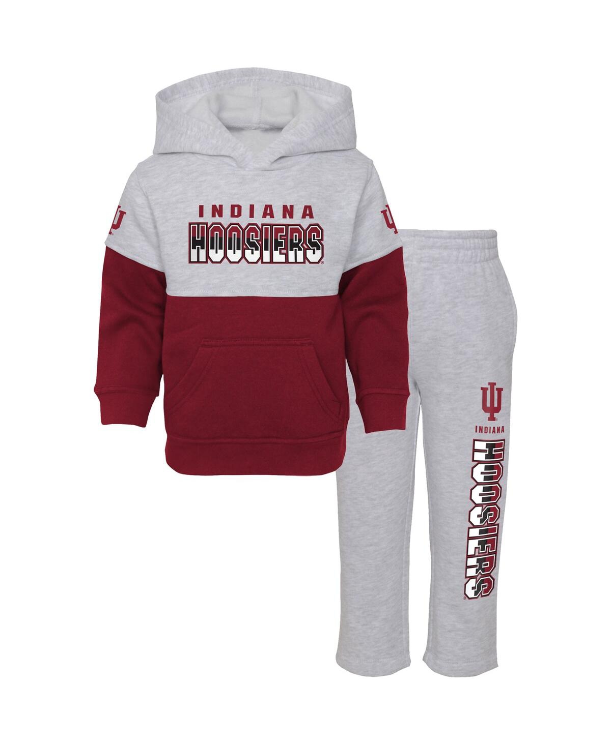 OUTERSTUFF TODDLER BOYS AND GIRLS HEATHER GRAY, CRIMSON INDIANA HOOSIERS PLAYMAKER PULLOVER HOODIE AND PANTS SE