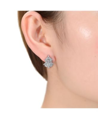 Sterling Silver Cubic Zirconia White Gold Plated  Marquise Cluster Earrings