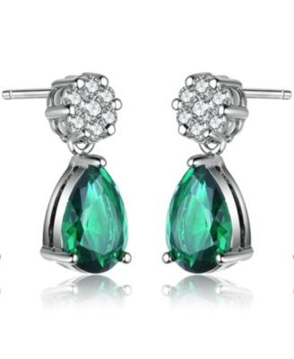 Sterling Silver Green Cubic Zirconia Pear Teardrop Earrings