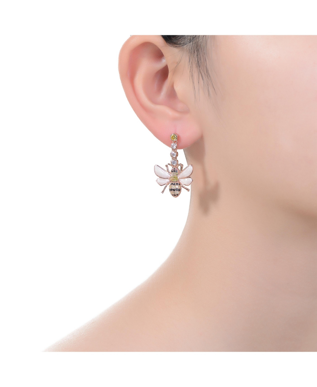 Genevive Sterling Silver 18K Rose Gold Plated Clear Cubic Zirconia Floral Drop Butterfly Earrings