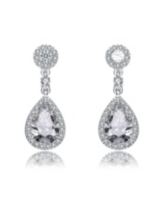 Sterling Silver White gold Plated Pear Drop Cubic Zirconia with Circle Post Earrings - White