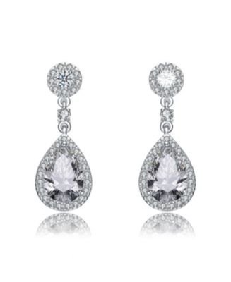 Genevive Sterling Silver White gold Plated Pear Drop Cubic Zirconia ...