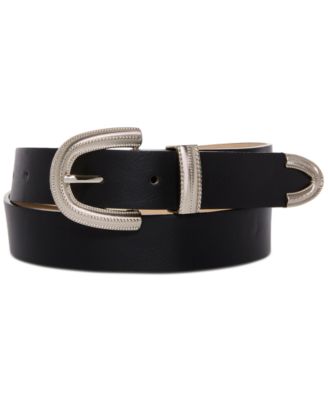 Steve Madden - Women's Engraved Buckle Faux-Leather Belt