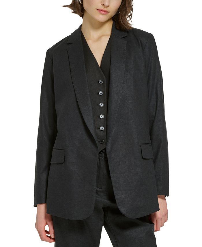 Calvin Klein Petite Notched Collar Linen Open-Front Blazer & Reviews - Wear  to Work - Petites - Macy's
