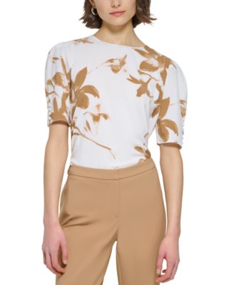 Calvin Klein - Petite Floral Puff Elbow-Sleeve Blouse